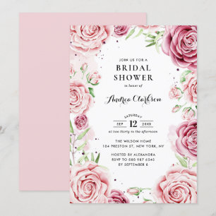 Invitación Rosas color agua rosado enmarañan ducha de novia