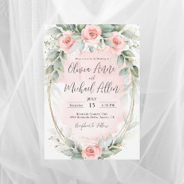 Invitación Rosas color agua rosado Rubor Boda elegante de oro