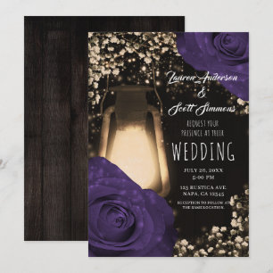 Invitación Rosas Color Berenjena de Linterna Resplandor Rústi