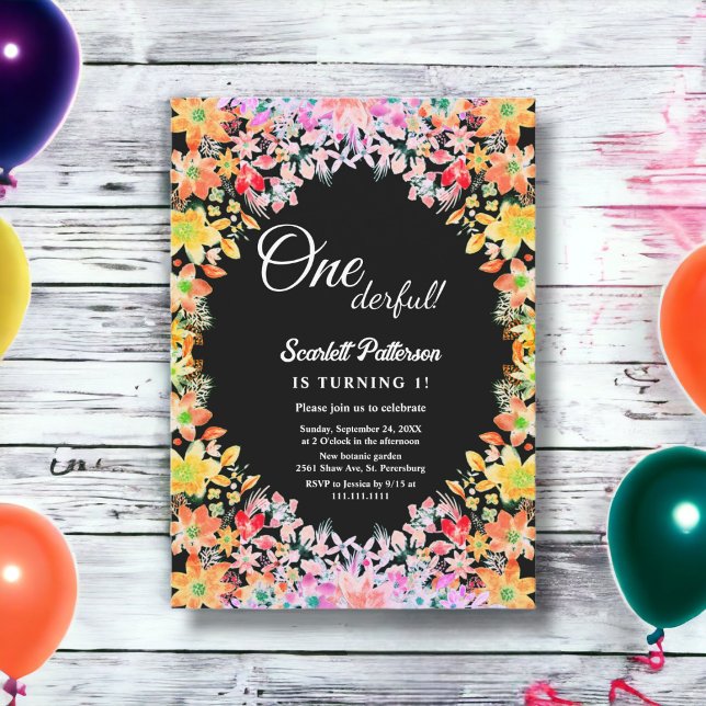 Invitación Rosas coloridos Boho Botanical Floral 1er cumpleañ (Subido por el creador)