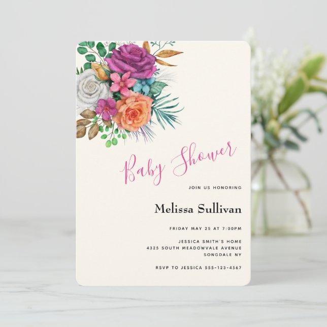 Invitación Rosas coloridos Floral Bouquet Baby Shower (Anverso de pie)