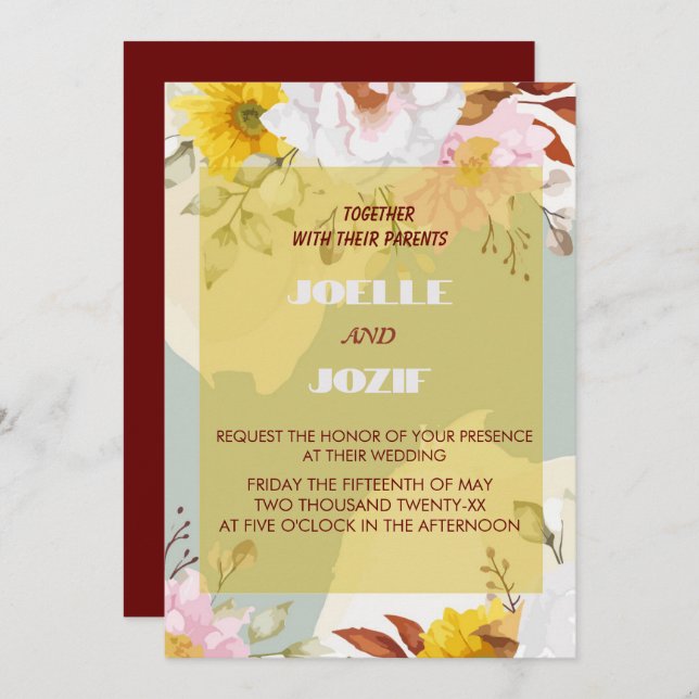 Invitación Rosas coloridos y funciones para boda (Anverso / Reverso)