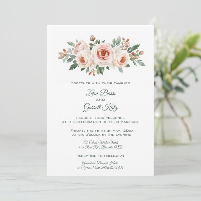 Invitación Rosas comestibles de color rosa claro  (Anverso de pie)