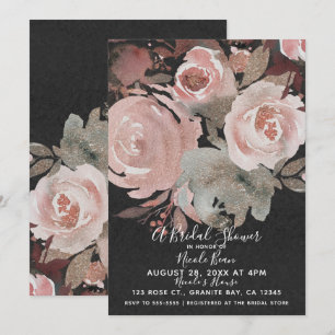 Invitación Rosas con Brillo Rosa Oscuro Flores Regadera Nupci