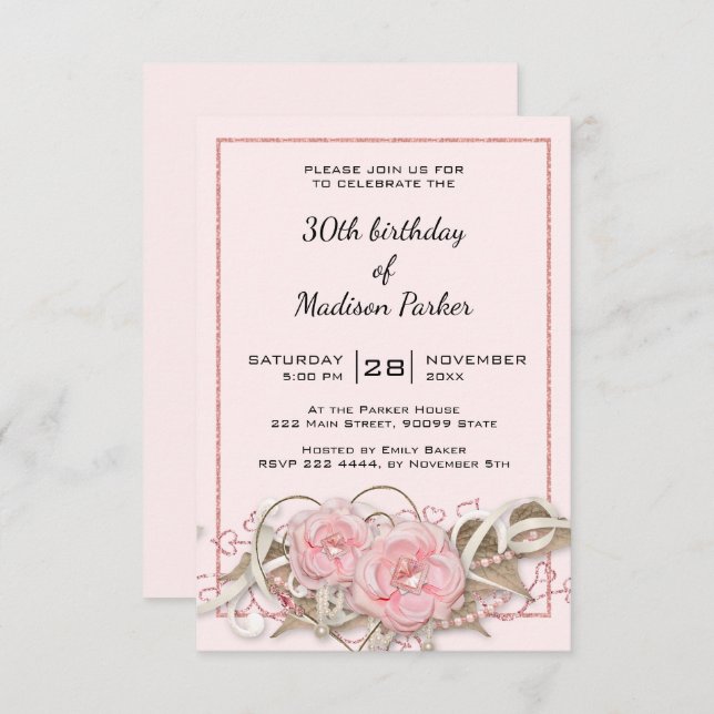 Invitación Rosas con cumpleaños Gem (Anverso / Reverso)