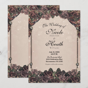 Invitación Rosas con Especias Malva Brillo Destello Boda de O