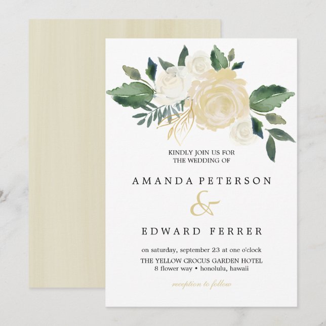 Invitación Rosas con flores de marfil ramo boda rosa (Anverso / Reverso)