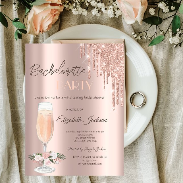 Invitación Rosas con gotas de oro rosado Fiesta de Despedida  (Subido por el creador)