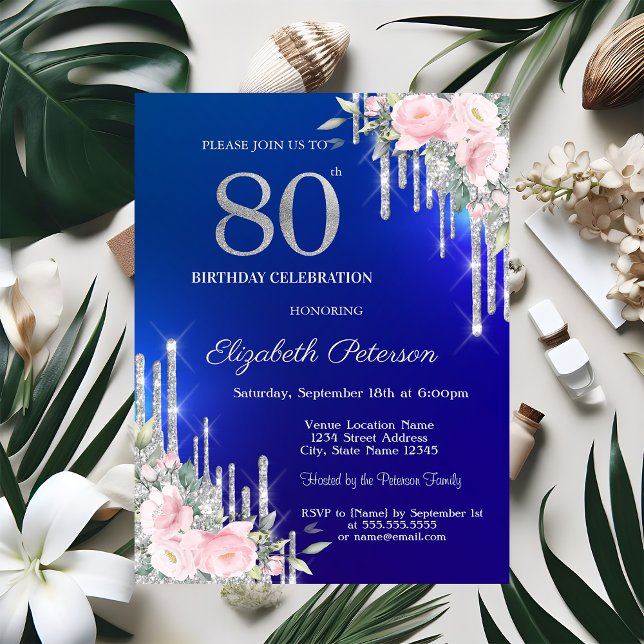 Invitación Rosas con gotas de purpurina plateada Cumpleaños 8 (Subido por el creador)