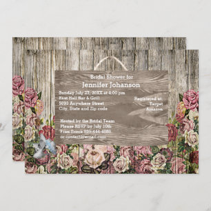 Invitación Rosas con la valla de madera de estilo rústico duc