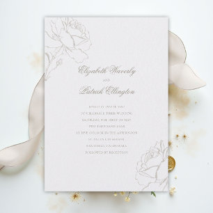 Invitación Rosas con relieve falso, boda clásica moderna perl