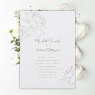 Invitación Rosas con relieve falso, perlas, boda clásica form