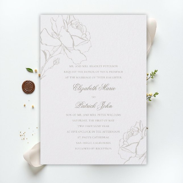 Invitación Rosas con relieve falso, perlas, boda formal de lo (ethereal wedding theme pearl white invitation formal traditional modern classic floral roses parents)