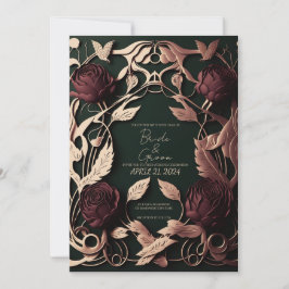 Invitación Rosas con verde oscuro y oro