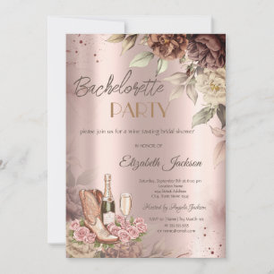 Invitación Rosas Copa de Vino Botas Despedida de Soltera
