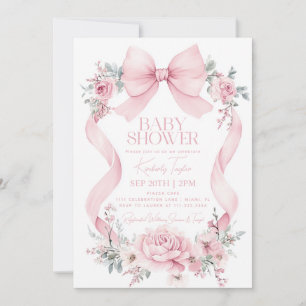 Invitación Rosas Coquette Pink Bow Flores Baby Shower