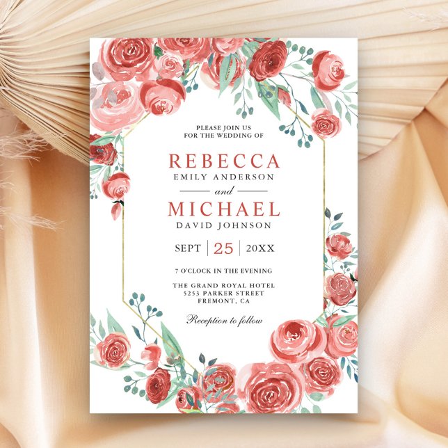 Invitación Rosas Corales Modernas Florales Boda (Subido por el creador)