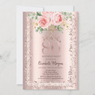 Invitación Rosas, Corona con Marco de Purpurina Dorada Rosa p
