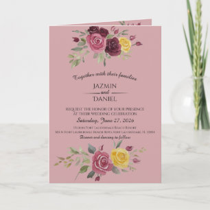 Invitación Rosas Country Burgundy Acuarela Rosadas