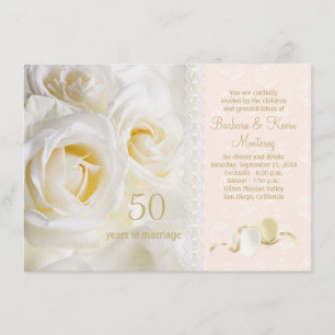 Invitación Rosas crema blancas, corazones 50 Aniversario de B