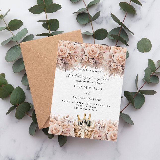 Invitación Rosas crema cesta de vinos recepción de boda de lu (Subido por el creador)