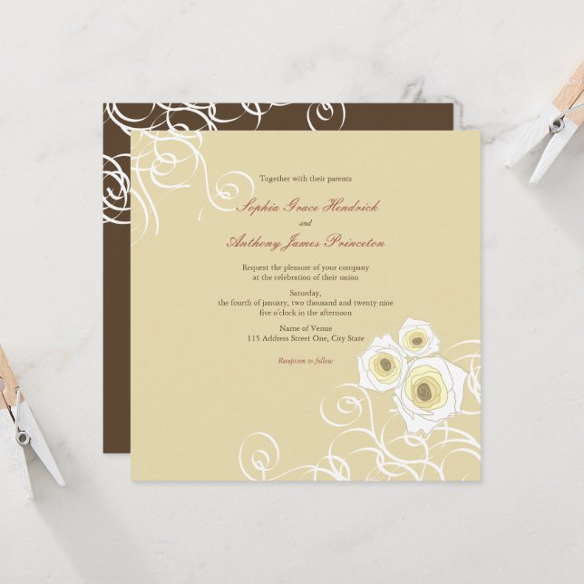 Invitación Rosas Crema Y Boda Romántico Elegante (Anverso/Reverso In Situ)