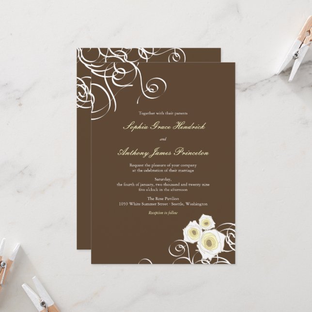 Invitación Rosas Crema Y Boda Romántico Elegante (Anverso/Reverso In Situ)