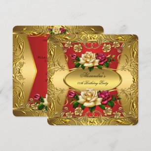 Invitación Rosas Cremas Rojas Elite Ornamentadas Cumpleaños F