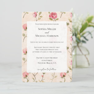 Invitación Rosas Cremas Rosadas Bonitas Bodas Florales