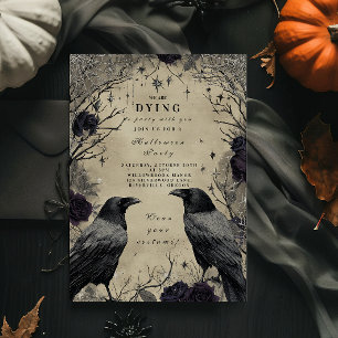 Invitación Rosas Cuervo Oscuro Reunión de Halloween