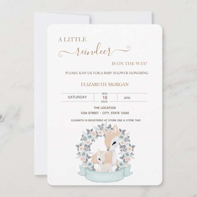 Invitación Rosas Cute Baby Deers Baby Shower (Anverso)
