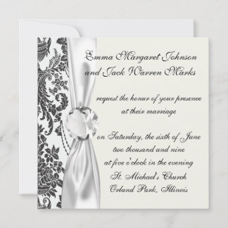 Invitación rosas damascos blancos y negros