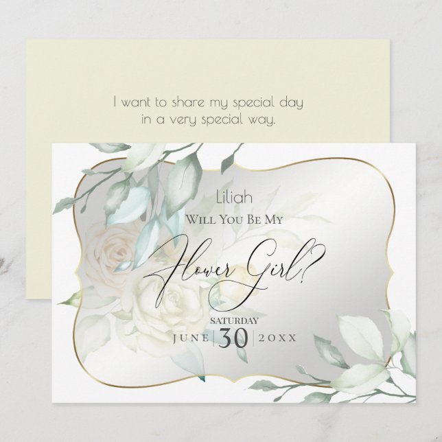 Invitación Rosas de acuarela amarilla serán mi chica flor (Anverso / Reverso)