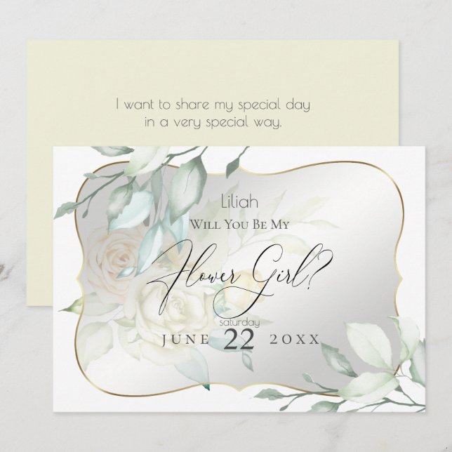 Invitación Rosas de acuarela amarilla serán mi chica flor (Anverso / Reverso)