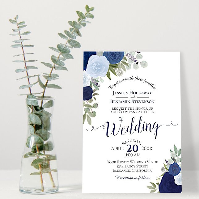 Invitación Rosas de acuarela azul rústico Boda de flores Boho (Subido por el creador)