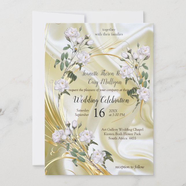 Invitación Rosas de acuarela blanca pintados en la seda de Ch (Anverso)