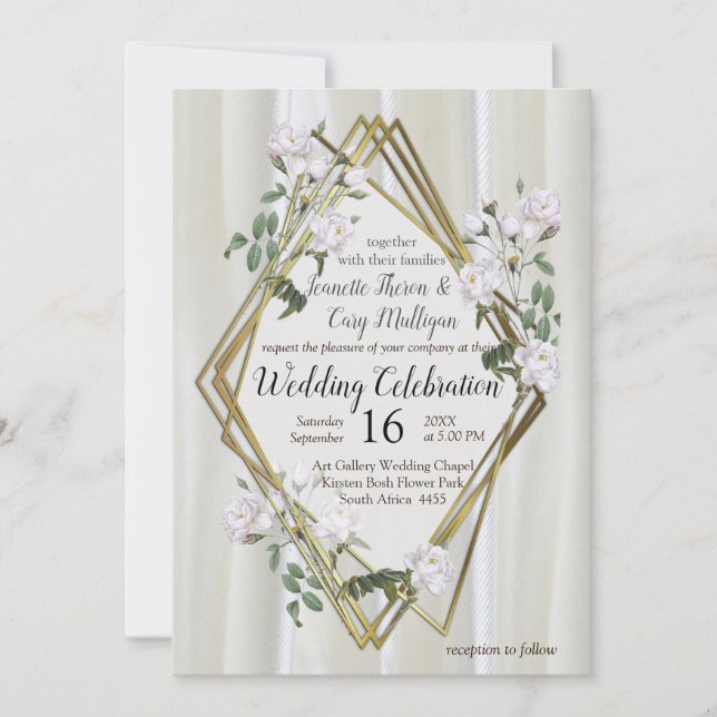 Invitación Rosas de acuarela blanca pintados en la seda de Ch (Anverso)