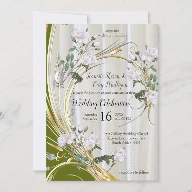 Invitación Rosas de acuarela blanca pintados en la seda de Ch (Anverso)