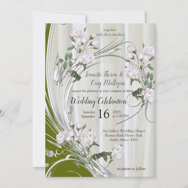 Invitación Rosas de acuarela blanca pintados en la seda de Ch (Anverso)