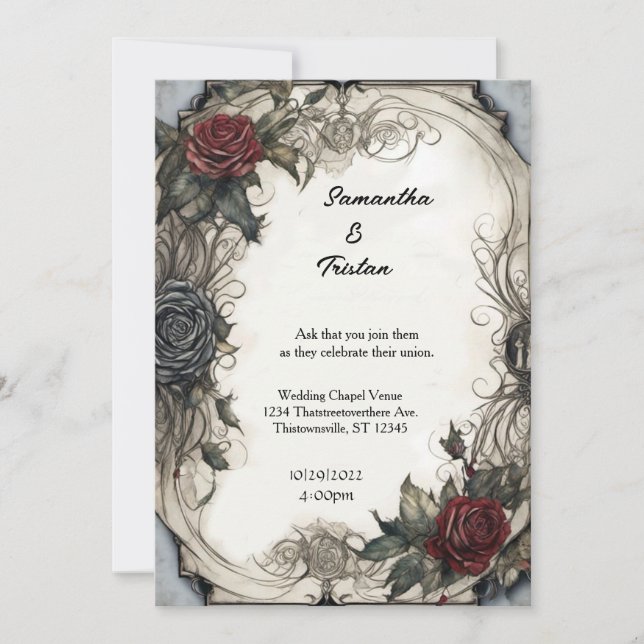 Invitación Rosas de acuarela Boda de Gótico de pergamino (Anverso)
