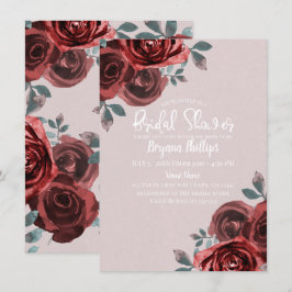 Invitación Rosas de acuarela burgundy taupe para ducha de nov
