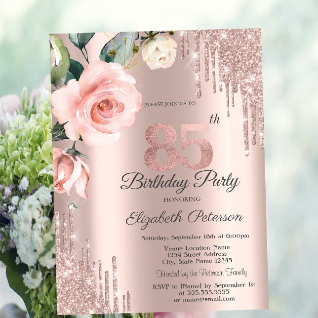 Invitación Rosas de Acuarela con Brillo que Gotea Cumpleaños  (Subido por el creador)