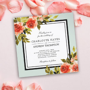 Invitación Rosas de acuarela cuadrada de color verde Boda flo