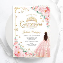 Rosas de acuarela de color rosa con quinceañera de