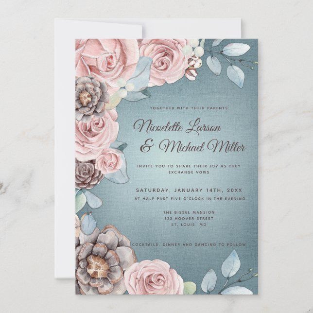 Invitación Rosas de acuarela de invierno Boda ruso (Anverso)