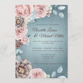 Invitación Rosas de acuarela de invierno Boda ruso