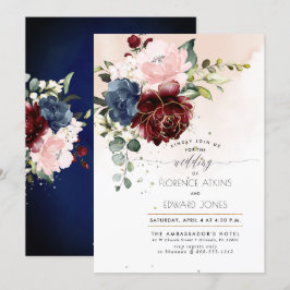 Invitación Rosas de acuarela de la Marina de Borgoña de Rubor