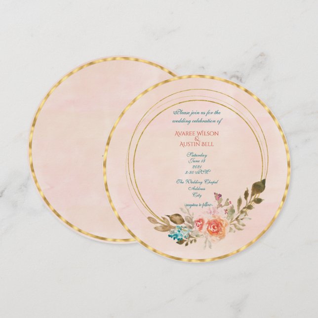 Invitación Rosas de acuarela de turba y marco geométrico de o (Anverso / Reverso)