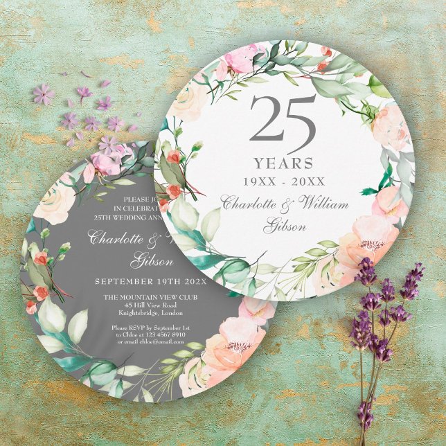 Invitación Rosas de Acuarela del 25º Aniversario de Bodas de  (Subido por el creador)