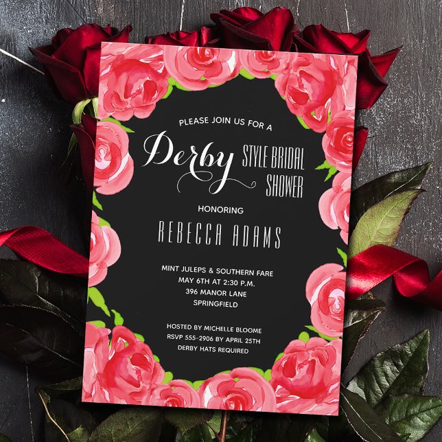 Invitación Rosas de acuarela Derby Bridal Shower (Subido por el creador)